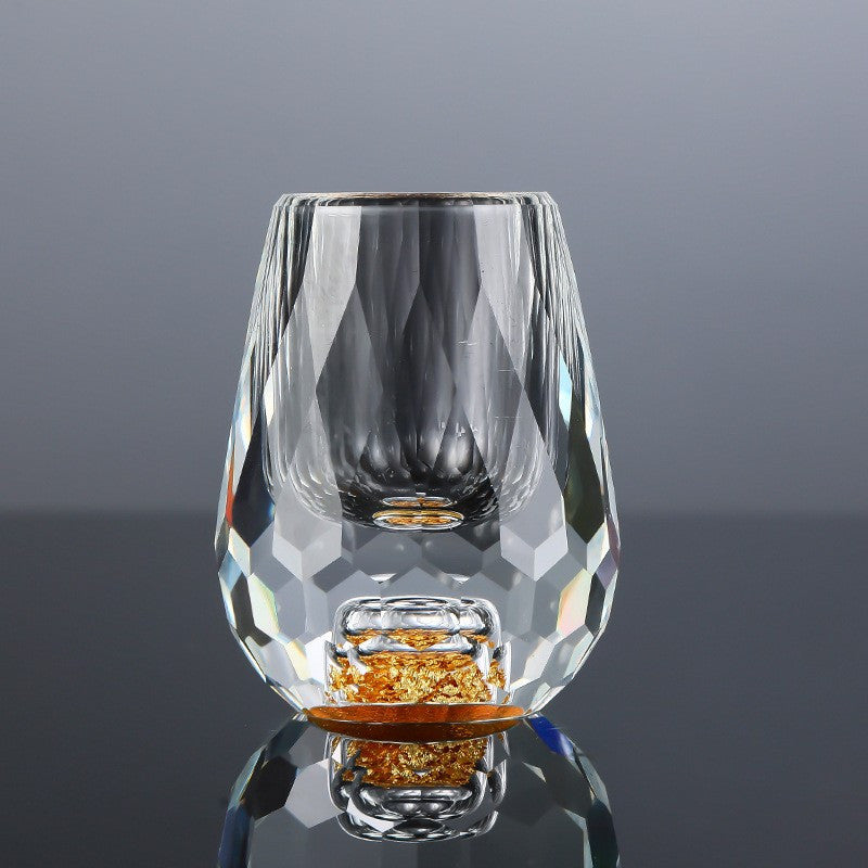Luxury 24K Plated Foil Crystal Wine & Champagne Set - 1 Decanter & 6 Cups with Leakproof Crystal Glasses, Elegant Pure Black Gift Box for Home Bar, Wedding, Party - No Assembly Required, Perfect Gift for Wine Lovers & Special