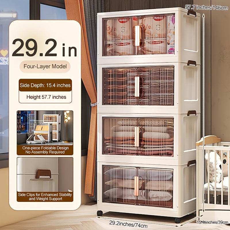 29.2In Folding Storage Cabinet, 3/4/5-Tier Extra Large Plastic Storage Bins with Lids, Foldable Stackable Storage Organizer with Wheels for Home, Office, Kitchen, Bathroom And Garage