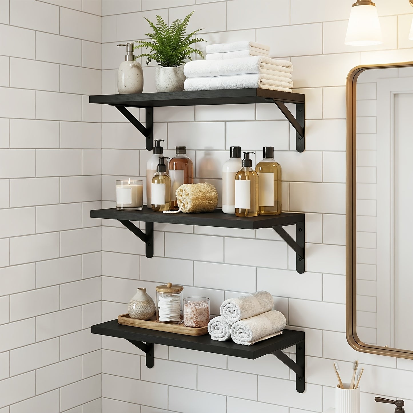 TOMNK 3/6pcs Floating Shelves For Wall, Ledge, Heavy Duty, Farmhouse Wall Shelves For Bedroom, Bathroom Storage, Long Floating Shelves For Wall, Floating Shelves For Bathroom, Living Room And Kitchen Decor