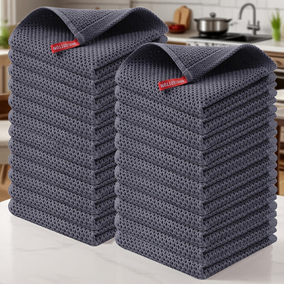 23pcs 100% Cotton Waffle Weave Kitchen Dish Cloths, Ultra Soft Absorbent Quick Drying Dish Towels, 12 X 12 Inches, Great for Cooking, Cleaning And Wiping Hands, Kitchen Decor And Accessories.