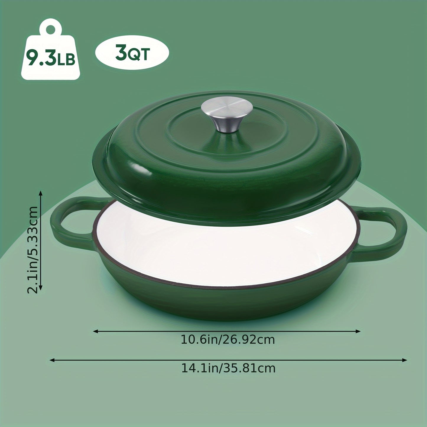Enamel Cast Iron Dutch Oven 3QT with Lid, Shallow Braiser Pot with Double Handles for Cooking Braising Stewing, Compatible with All Stovetops & Oven – Colorful Enameled Cast Iron Cookware