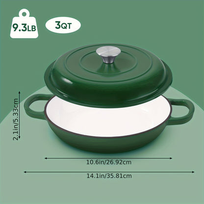 Enamel Cast Iron Dutch Oven 3QT with Lid, Shallow Braiser Pot with Double Handles for Cooking Braising Stewing, Compatible with All Stovetops & Oven – Colorful Enameled Cast Iron Cookware