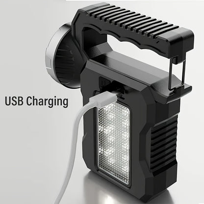 LED Searchlight Spotlight Solar & USB Rechargeable | High-Power Handheld Flashlight with Side Light Locking Clip 4 Modes | Camping Fishing Work Outdoor Emergency Gift