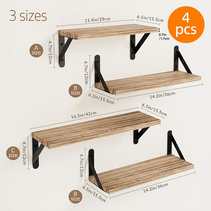 Floating Shelves Wall Mounted 4-Pack – Decorative Wall Shelves for Bedroom, Living Room, Bathroom & Plants, Home Storage Display Shelf for Books, Decor & Accessories, 4 Color Options