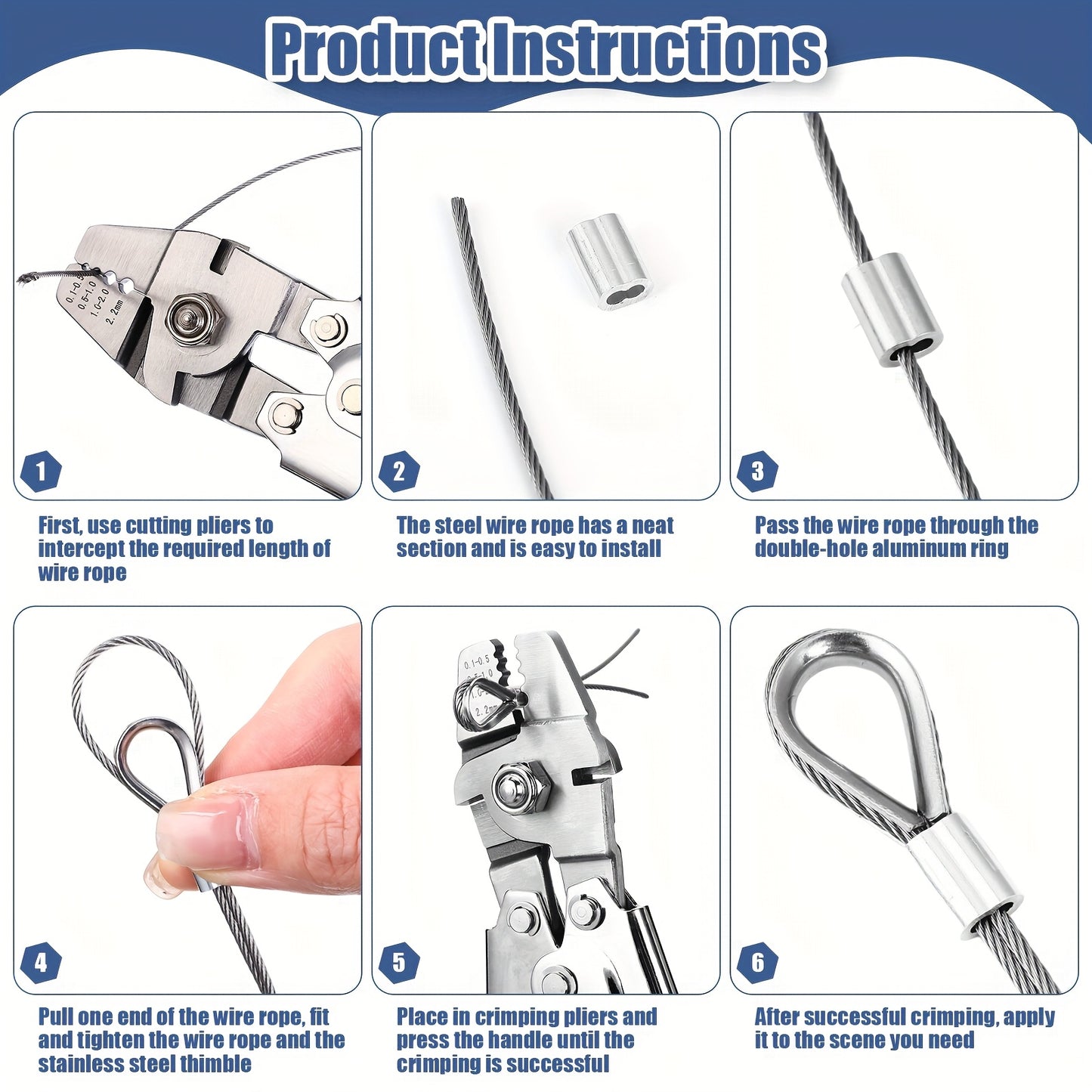 264pcs 328ft Wire Rope Crimping Tool Kit Hook And Eye Turnbuckle Stainless Steel Thimble Wire Rope Cable Aluminum Crimping Sleeve for Outdoor Garden Kitchen Railing String Light Hanging Kit