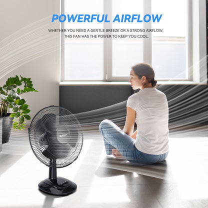 12 inch Oscillating Table Fan Quiet with 3-Speed, Adjustable Tilt Fan with Safety Grill, Ideal for Home, Office, Dorm
