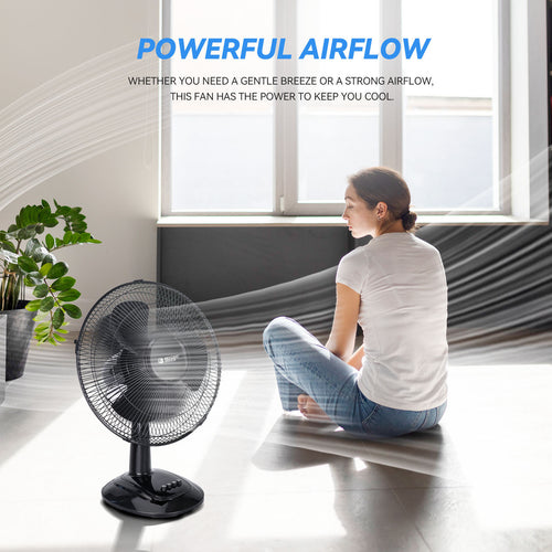 12 inch Oscillating Table Fan Quiet with 3-Speed, Adjustable Tilt Fan with Safety Grill, Ideal for Home, Office, Dorm
