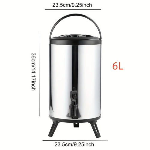 Stainless Steel Beverage Dispenser with Spigot Insulated Drink Bucket for Hot Cold Coffee Tea Juice Water Party Catering Drink Container 6L