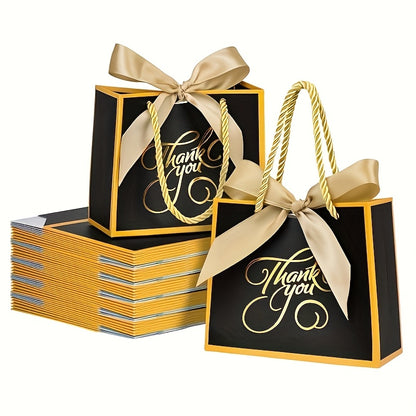 Bulk Set of 50 Small Thank You Bags with Handles, Measuring 5.5 by 2.5 by 4.7 Inches, Ideal for Gifts. These Black Gift Bags Are Perfect for Party Favors at Bridal Showers, Birthday Celebrations, Baby Showers, And Weddings