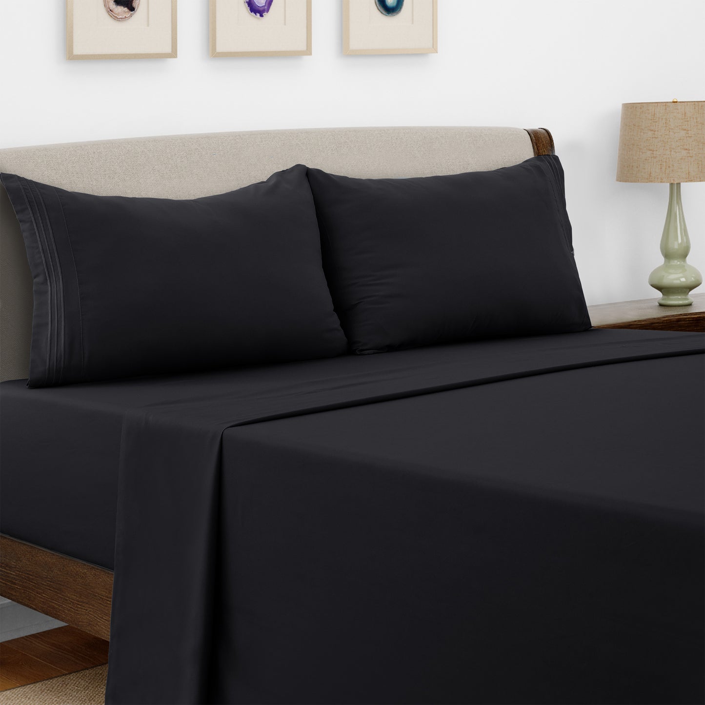 Lux Decor 4 Pieces Solid Bed Sheets - Stylish Comfy Bedding Set - Hotel Luxury Skin Friendly Cooling Sheets & Embroidered Pillowcases Without Filler - Classic Collection With 16 Inches Deep Pocket - Brushed 100% polyester- Shrinkage & Fade Resistant