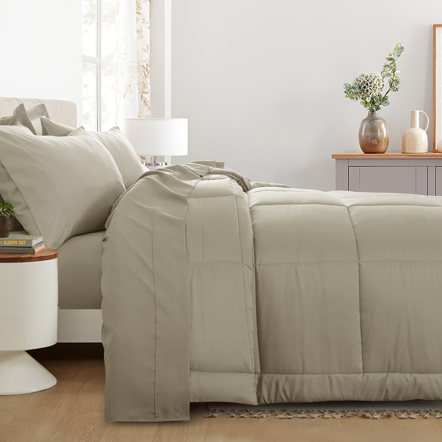 7pcs Comforter Set-Luxury Soft Fluffy Bedding With 1 Comforter, 1 Fitted Sheet, 1 Flat Sheet, And 4 Pillowcases & Pillow Cover-All Season Quilte Set Queen, Hypoallergenic, Breathable, Easy Care, Valentine'S Day Bed In A Bag, Gifts For Her