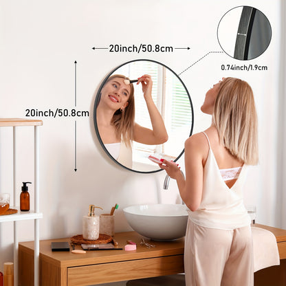 Modern Circle Wall Mirror With Sleek Aluminum Alloy Round Frame Perfect For Bedroom Or Bathroom, 20In 24In 30In 28In 36In, Black Golden