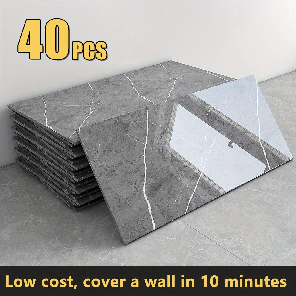 20/40-Pack Peel & Stick Marble Tiles Wall Panels Set - Self-Adhesive Waterproof Removable Wall Sticker for Kitchen Backsplash, Bathroom, Living Room, Office Home Decor. Easy Install (23.62"x11.81")