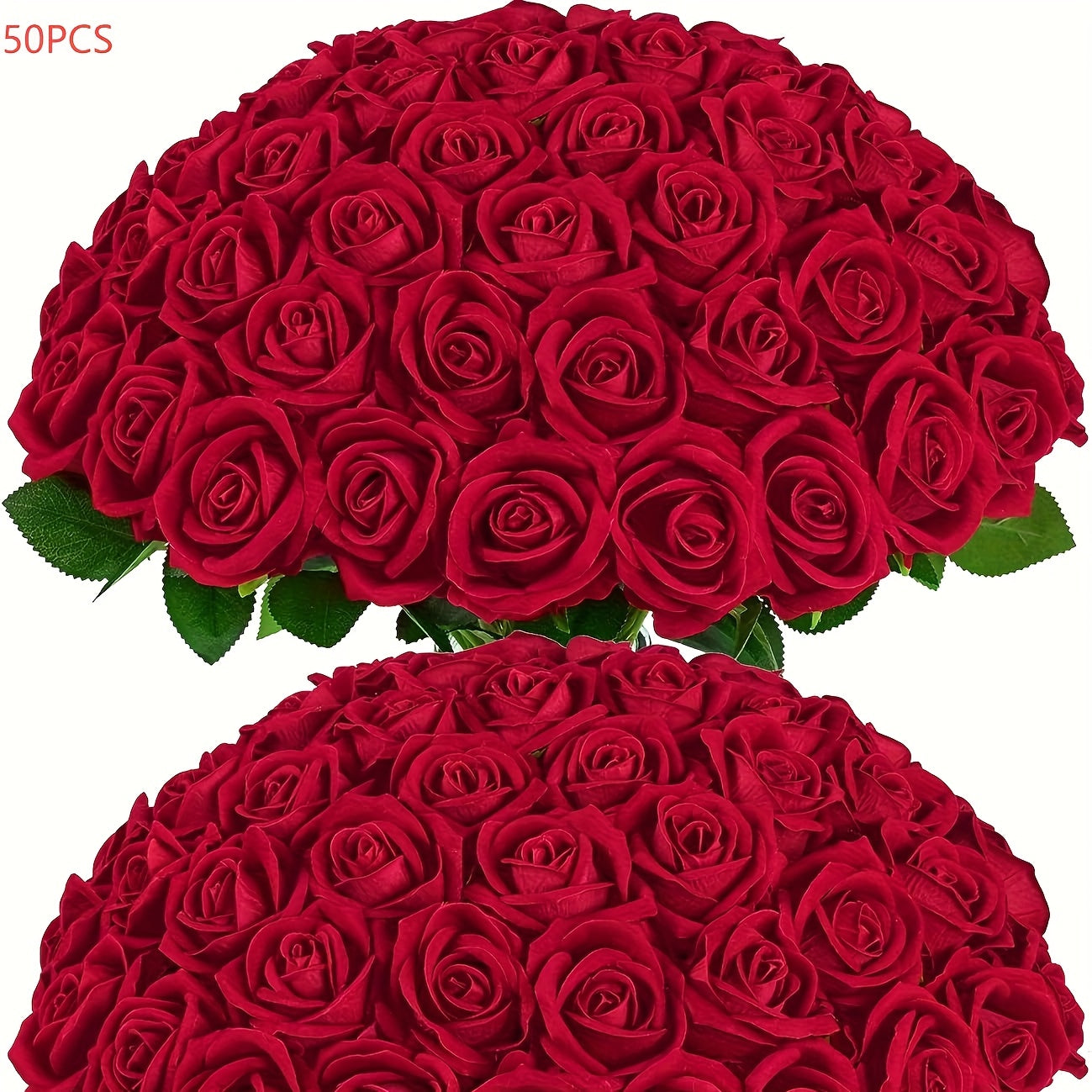 50/100pcs Red Roses Artificial Flowers, Real Touch Velvet Roses Bouquet Fake Flowers Bulk, Artificial Roses with Long Stems for Valentines Day Gift DIY Bridal Wedding Centerpiece Decorations, Mothers Day Decor, Home Decor, Room Decor, Rosas Eternas