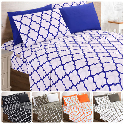 Elegant Comfort Luxury 4/6pcs Geometric Trellis Sheet Set 16 inch deep pockets - Ultra Soft Machine Washable Luxury 6-Piece Bed Sheet Set - Fade and Wrinkle Resistant Premium Hotel Quality Twin/Full/Queen/King Bedding Set- 6PC Sheets For Daily Use, Dorms,