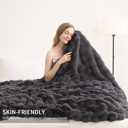 1PC Faux Rabbit Fur Queen Blanket For Bed, Thick & Warm Bed Blankets For Winter, Soft Cozy Fluffy Decorative Blankets For Living Room, Bedroom, Heavy Furry Luxury Blanket Gifts