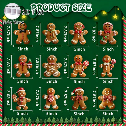2D Flat, 12pcs Christmas Gingerbread for Man Decor for Tree-Christmas Tree Topper, Christmas Tree Decoration, Christmas Deocrations for Tree, Funny Christams Tree Ornament Christmas Gifts, 2D Flat
