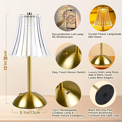 Crystal LED Table Lamp Vintage USB Rechargeable 3 Color Dimmable Touch Control Bedside Night Light for Bedroom Living Room Office Reading Relaxation Ambiance Modern Desk Lamp 1pc or 2pcs