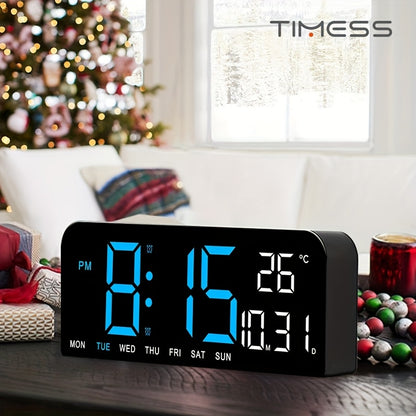 TIMESS Large Digital Alarm Wall Clock, Large LED/dual Alarm/brightness Adjustment/date/daylight Saving Time/temperature/12/24 Hour Switch, Suitable for Living Room, Bedroom, Office Decoration Gifts, Suitable for Students During The Back-to-school