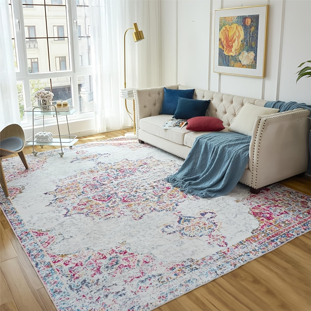 Area Rug Boho Vintage Washable Non-Slip Rug for Living Room Bedroom Traditional Woven Carpet Home Decor