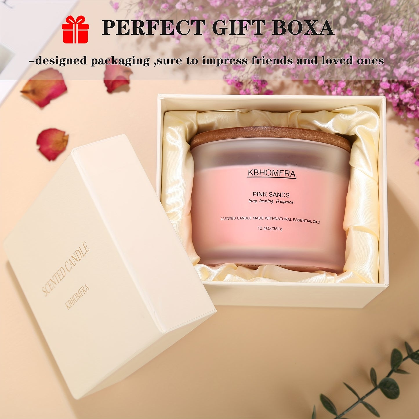KBHOMFRA Scented Candle Jasmine Lavender Or Random Scent Aromatic & Fragrant | Natural Soy Blend Wax 12.4oz Large Capacity Luxury Gift Box Candle Scent Long-Lasting 70 Hour Burn Timor