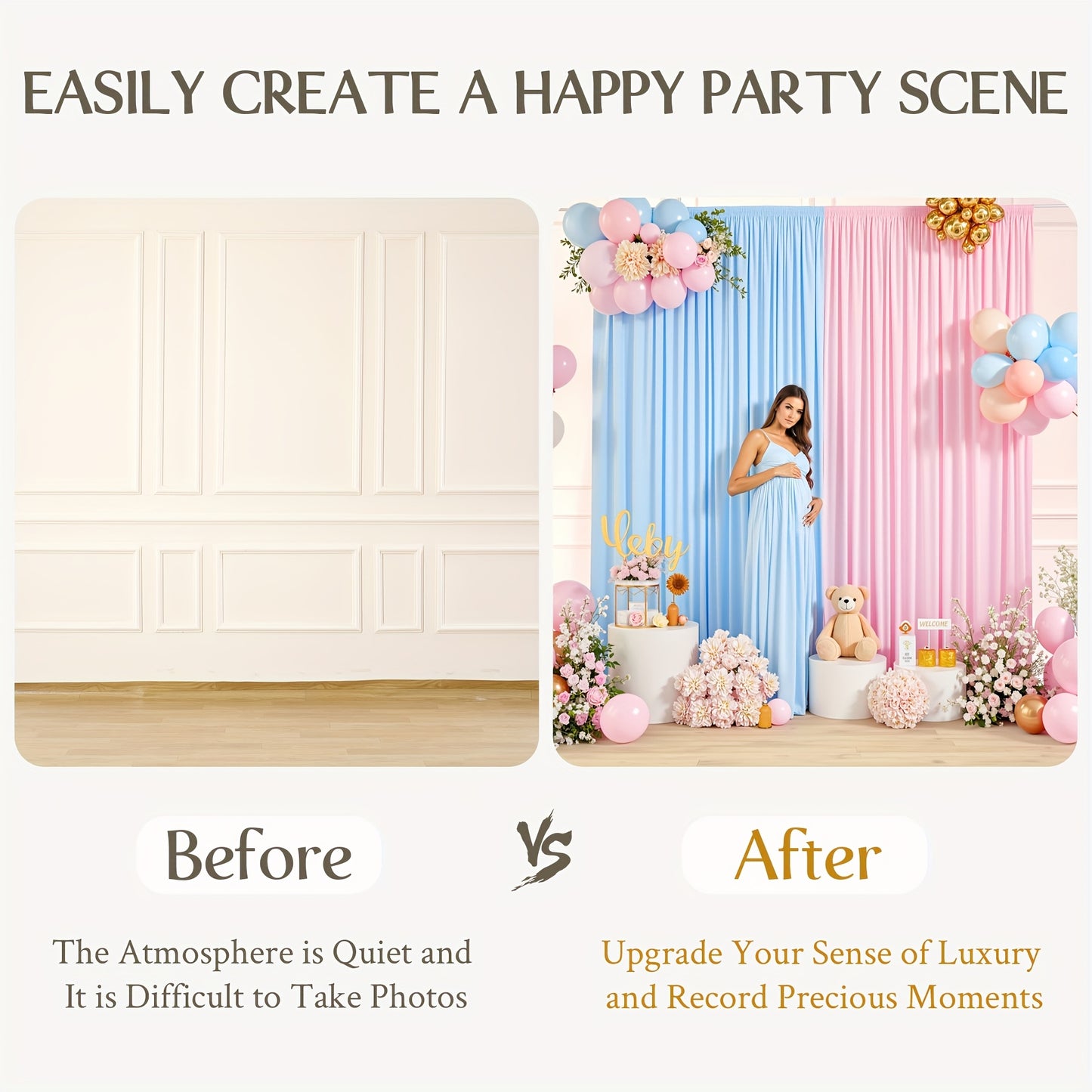 4 Pack 5x10 Feet Elegant Heavyweight Nonwoven Blackout Backdrop Curtain - Durable & Wrinkle-Resistant, Smooth Hanging - For Wedding, Birthday, Baby Shower Party Decor Photography Background