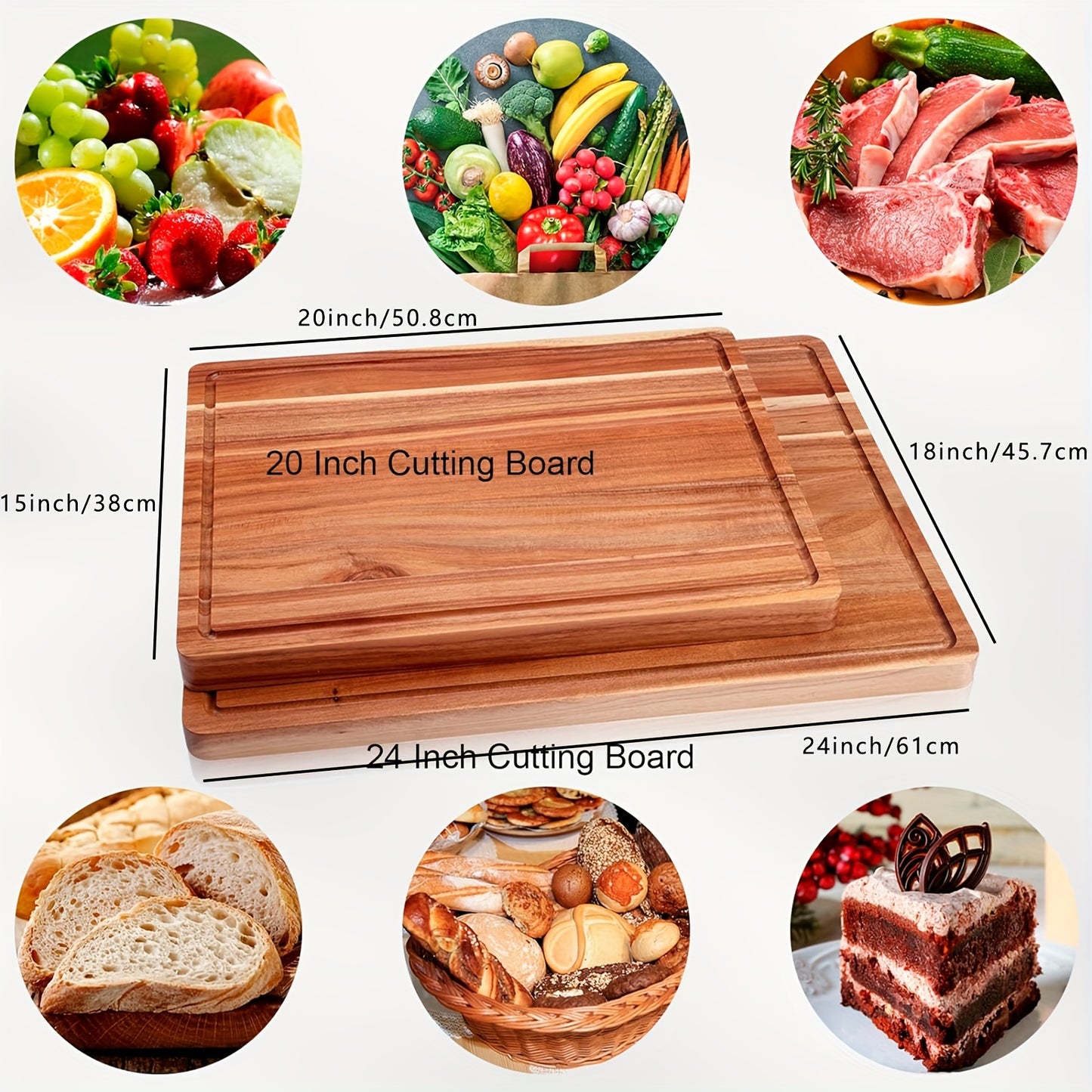 King Size 30/24/20 Inch Wooden/bamboo Cutting Board with Juice Trough, Thick Akashi Butcher Board, Kitchen Akashi Cutting Board, Large Restaurant Cheese Board, Food Preparation and Dining Board, Dietary Vegetable and Cheese Cutting Board