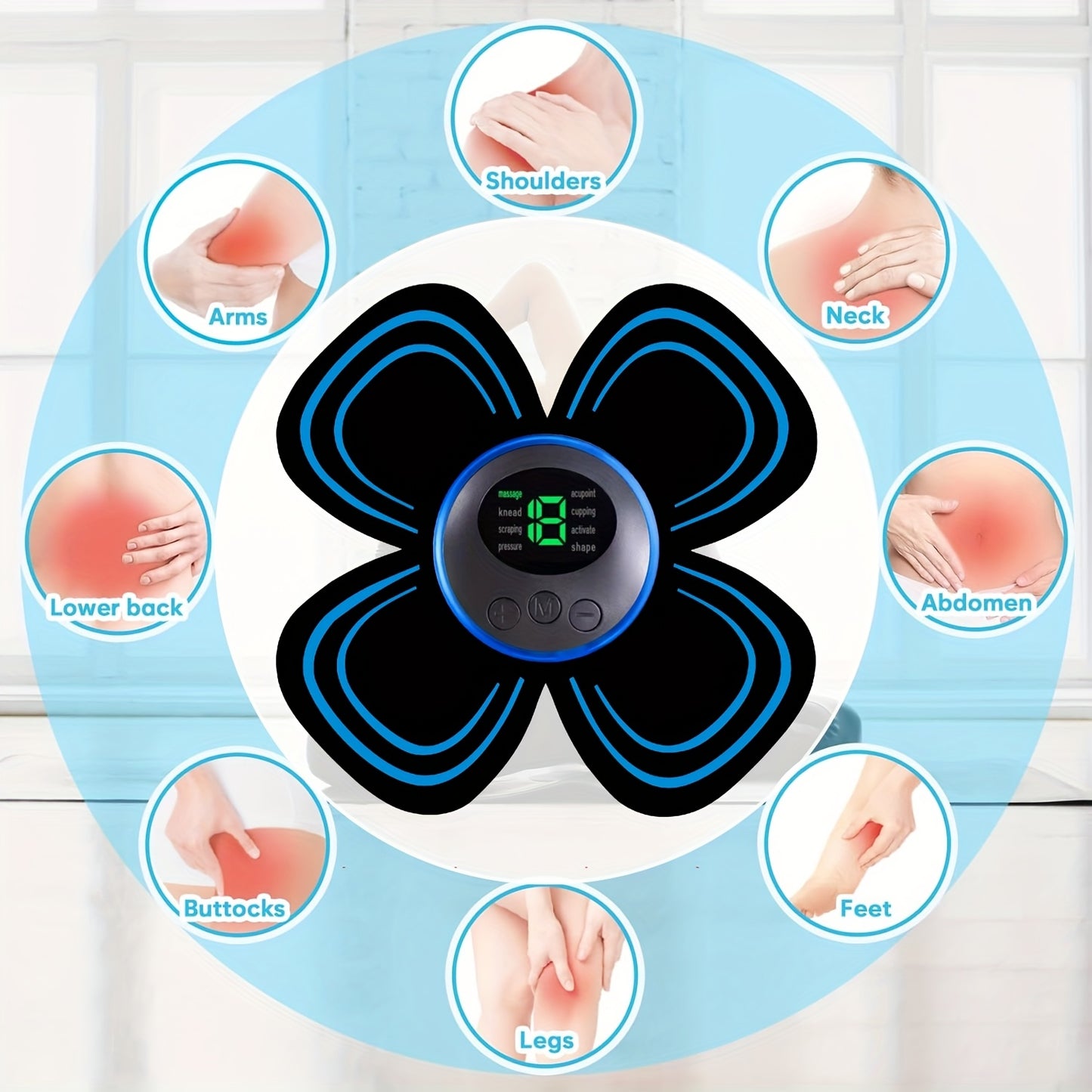 EMS Muscle Stimulator Massager Patch – Full Body Electric Massage Device with 8 Modes & 19 Intensity Levels for Shoulder, Arm, Leg, Waist & Cervical Spine Pain Relief