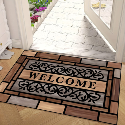 Wooden Pattern Welcome Doormat Entrance Carpet Non-Slip Floor Mats Indoor Home Decor
