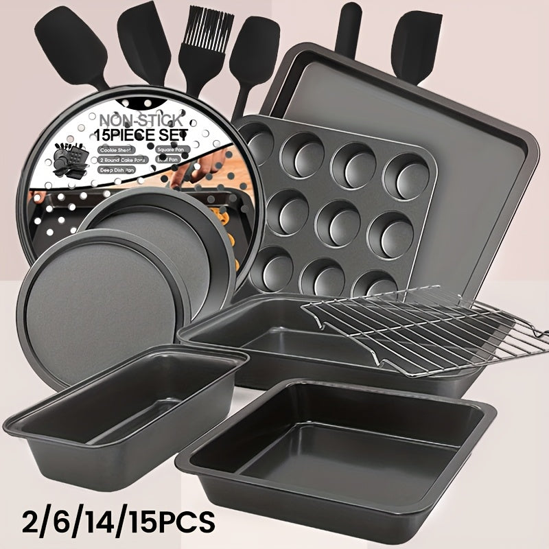 Bakeware Sets, Baking Pans Set, Nonstick Oven Pan for Kitchen, 2/6/14/15pcs Including Rack, Cookie Sheet, Cake Pans, Loaf Pan, Muffin Pan, Pizza Pan