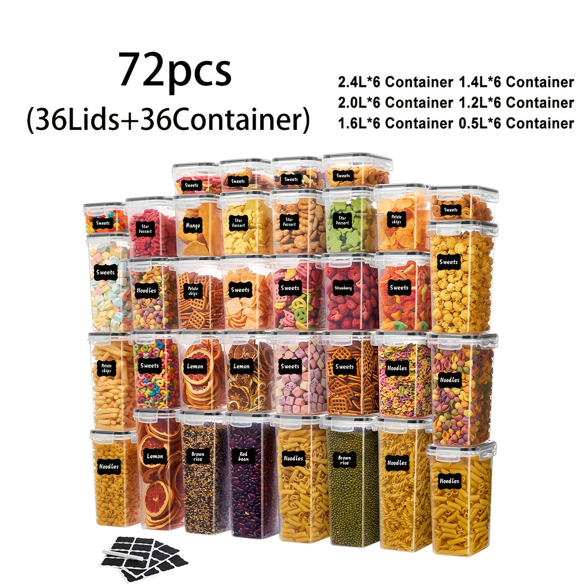 18/48/72/84pcs Storage Box with LIDS, Labels And Markers, A Sealed Storage Container for Kitchen Pantry, Suitable for Sugar, Flour And Baking Supplies, Kitchen Storage Equipment And Storage, Kitchenware (9/24/36/42 Cans +9/24/36/42 LIDS)
