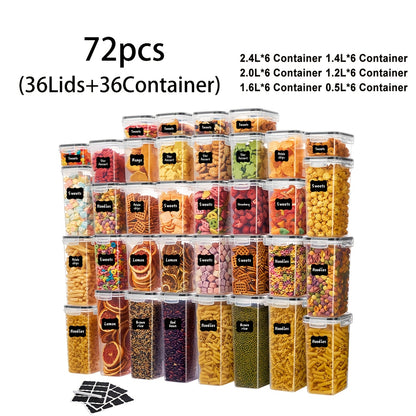 18/48/72/84pcs Storage Box with LIDS, Labels And Markers, A Sealed Storage Container for Kitchen Pantry, Suitable for Sugar, Flour And Baking Supplies, Kitchen Storage Equipment And Storage, Kitchenware (9/24/36/42 Cans +9/24/36/42 LIDS)