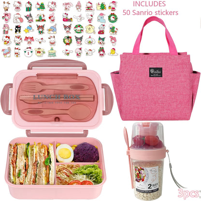 51pcs/53pcs Sanrio Lunch Box Set | Thermal Bag, Breakfast Cup, Portable Sealed Compartment Bento Box, 40.58Oz Capacity, Microwave And Dishwasher Safe, Ideal For Work, Picnics, And Back To School