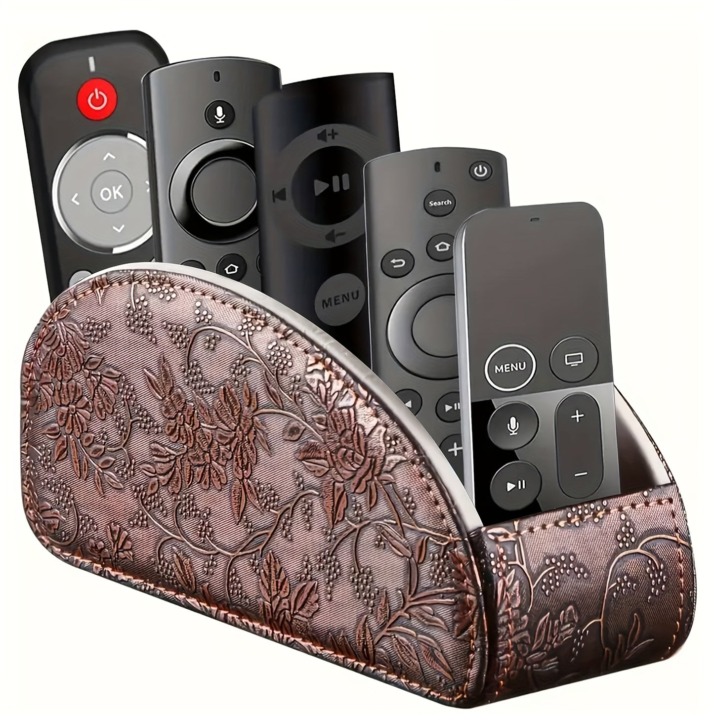 Remote Control Holder with 5 Compartments, Faux Leather Multifunctional Desktop Storage Box/Remote Organizer Caddy/Pen Case/Home Storage Container for Remote Controls, Pens, Eyeglasses, Makeup Brushes, Office Stationery, etc. Home Decor and Accessories, S