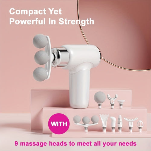 Massage Gun Deep Tissue Percussion Massager Handheld Electric Body Massager with 9 Attachments USB Rechargeable for Men Women Muscle Recovery Fitness Post-Workout