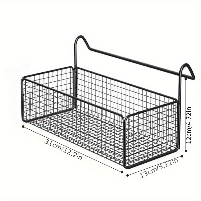 Cast Iron Door Back Hanging Basket - Black Woven Mesh Storage Rack, Sturdy Metal Frame And Safety Hanging Mechanism, Space-Saving Multi-Functional Shelf, Suitable for Dormitories, Bedrooms, Wardrobes - 11 Holiday Gifts, Shelf Basket, Shelf Baskets