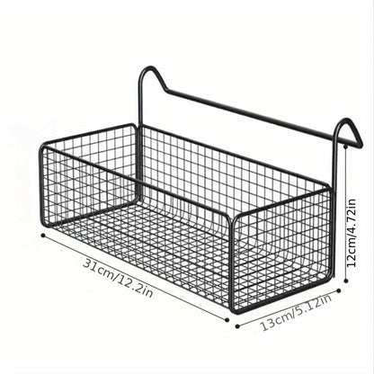 Cast Iron Door Back Hanging Basket - Black Woven Mesh Storage Rack, Sturdy Metal Frame And Safety Hanging Mechanism, Space-Saving Multi-Functional Shelf, Suitable for Dormitories, Bedrooms, Wardrobes - 11 Holiday Gifts, Shelf Basket, Shelf Baskets
