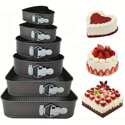 6pcs Springform Cake Pan Set (7, 8, 9, 10, 11Inch) Heart Round Square Leakproof Nonstick Cheesecake Pans with Removable Bottom Carbon Steel Bakeware- for Baking Mousse Honeycomb Cakes - Suitable for Baking Enthusiasts - Perfect Gift for Bakers