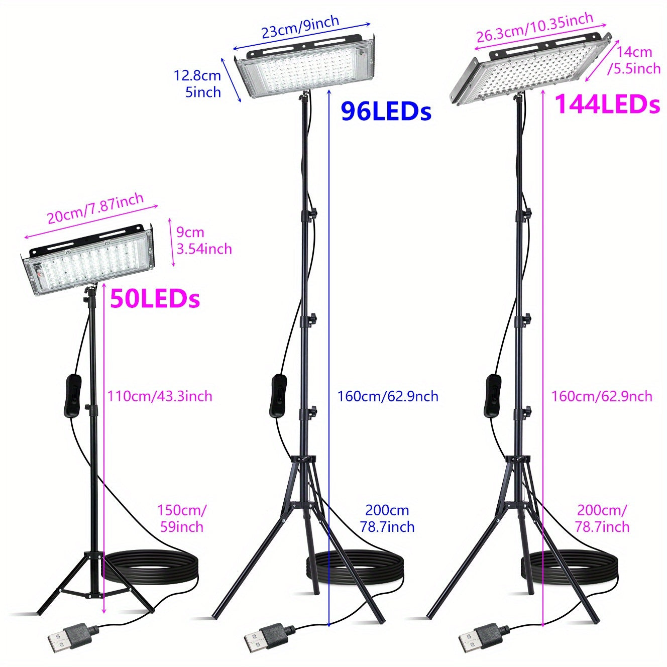 Construction Site Lighting, Large Illumination Range, Very Bright 6000K, DC 5V, USB Plug, with Bracket, Freely Adjust The Height And Angle Of The Lamp Body, Suitable for Lighting In Construction Sites, Offices, Workshops, Barns, Markets, Etc