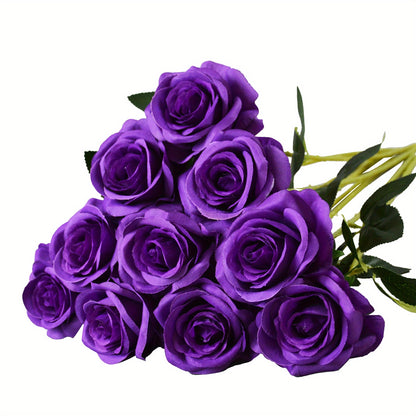 10pcs Eternal Blossom Purple Roses Purple Flowers Artificial Flowers Bulk, Halloween Costume Party 19.69inch Silkly Artificial Rose Fake Rose Blossom Bridal Bouquet For Home Wedding Decor Festival Decor Thanksgiving Christmas Gift (Purple)