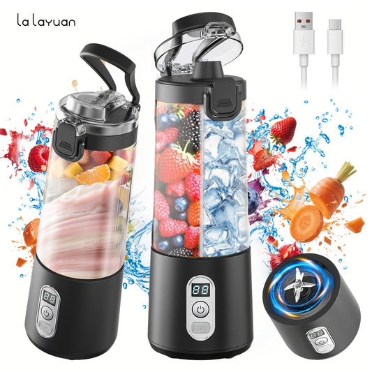 Portable Smoothie Blender USB-C Fast Charge 6-Blade Stainless Steel – Digital Timer Battery Display High-Speed Ice Crush No-Spill Lid | Protein Shake Gym Travel Blender in Black Pink White