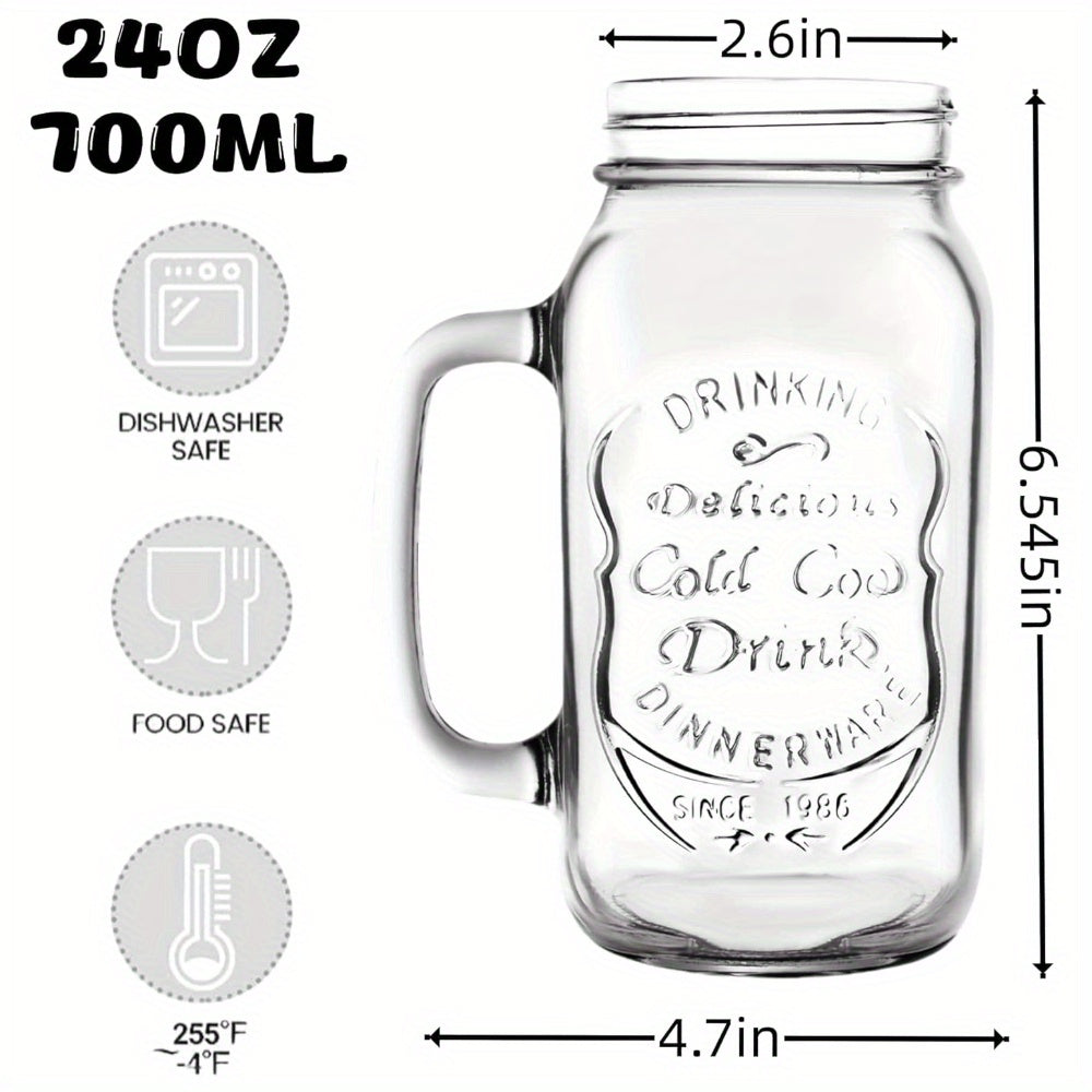 24OZ Mason Jar Drinking Glasses for Party Beverage Materials And Jars with Comfortable Handle Easy to Clean in The Dishwasher 4Pack