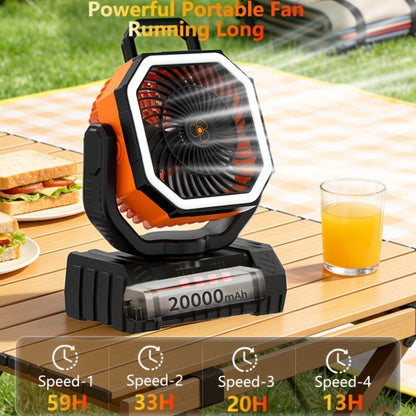 20000Mah Battery Powered Camping Fan - Rechargeable Battery, 4 Speed Settings, with Remote Control And LED Lantern, 1-8 Hour Timer, 90° Oscillation, Portable Outdoor Fan with Hook, Suitable for Indoor And Outdoor Use, Tents, And Travel
