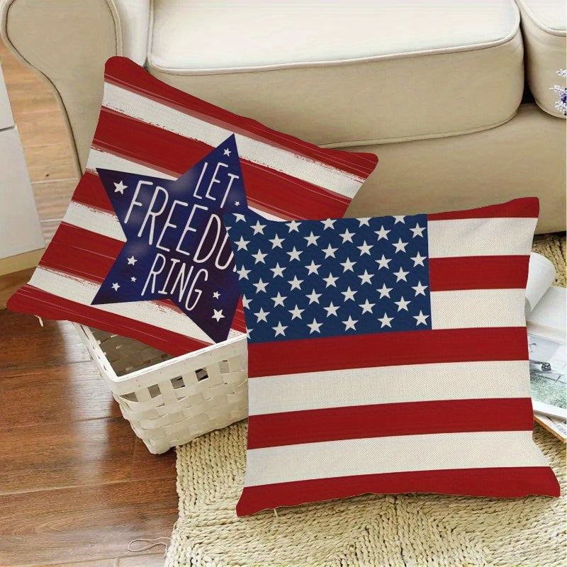 Patriotic Pillowcase Set 4pcs – Stars & Stripes Polyester Pillow Covers, Zipper Closure, Machine Washable, Red White Blue July 4th Independence Day Home Decor