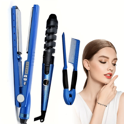 3-in-1 Hair Styling Set: Includes A Curling Iron, Straightener, And Styling Comb. This Product Is Anti-scalding And Can Meet Diverse Styling Needs, Such As Creating Big Waves, Straight Hair, Or Curls. It's A Top Choice for Mother's Day/Birthday/Gift.