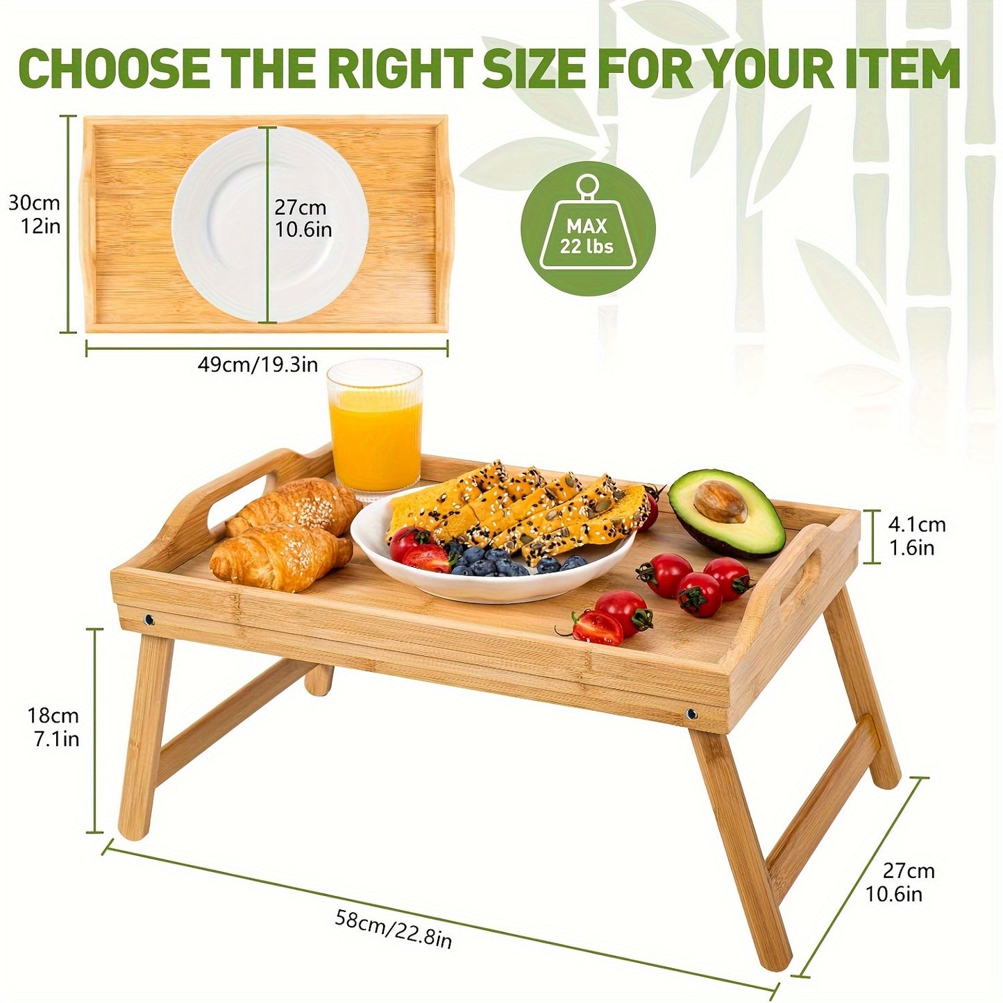 Bamboo Bed Tray Table with Foldable Legs - Breakfast Trays with Handles, Ideal for Eating, Working, Or Snacking - Durable And Stylish, Available In White, Black, Beige, And Brown, 1/2pcs