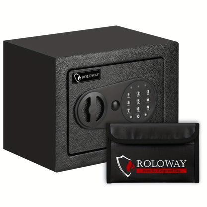 ROLOWAY Safe Box with Keys | Includes Heat-Resistant Fireproof Bag |Secure Home & Office Storage Solution (Black)Christmas Gifts, Boyfriend's Gift