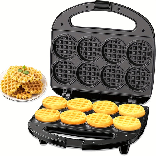 Mini Waffle Maker For, Makes 8 Bite-Sized 2'' Waffles, Dual Non-Stick Plates for Quick Release And Easy Cleaning, Perfect for Family Breakfasts