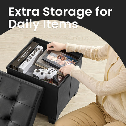 Storage Ottoman, Cube Ottoman with Legs, Footstool, Footrest, 10 Gal. (37L), Synthetic Leather, for Bedroom, Living Room, Dorm