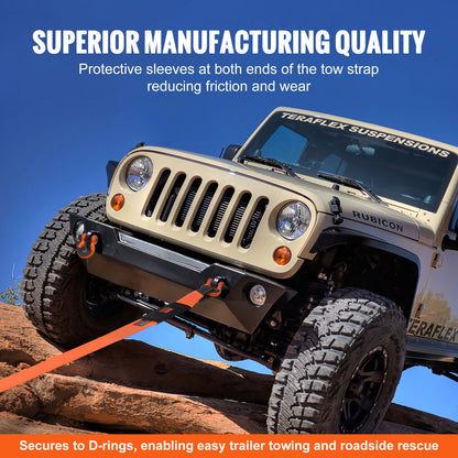 VEVOR Heavy Duty Tow Strap Recovery Kit 3" x 30 ft (MBS-36,000 lbs) Tree Saver Winch Strap, Triple Reinforced Loop & Protective Sleeves & Storage Bag, 3/4" D-Ring Shackles, for Truck Jeep SUV ATV